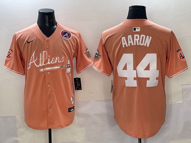 Men Atlanta Braves 44 Aaron Orange Five generations Joint Name 2025 Nike MLB Jersey style 6